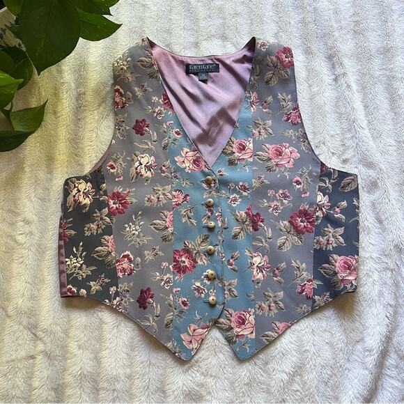Vintage Jackets & Blazers - Vintage Karen Kane Floral Cottagecore Vest
